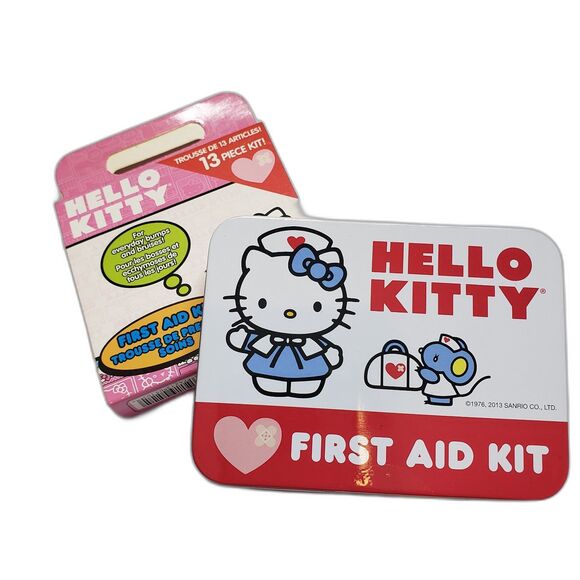 Hello Kitty First Aid Kit 13 Piece Collectible Tin Bandages Gauze Wipes Sanrio - Picture 1 of 6